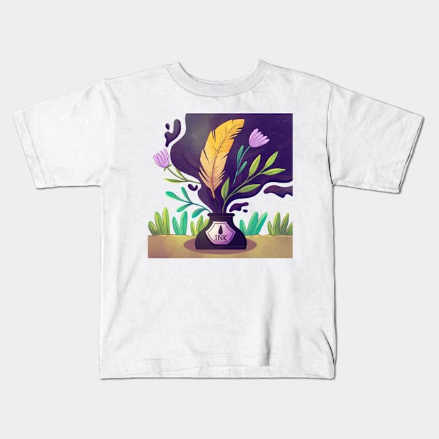 Watercolor Ink Illustration Kids T-Shirt by Mako Design 